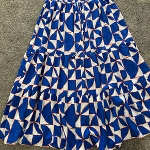 Geometric Blue, White and Orange Women's Maxi Skirt